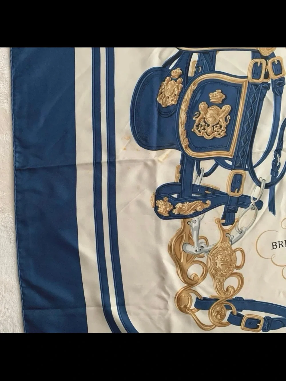 Hermes Blue White Gold Brides de Gala Silk Scarf